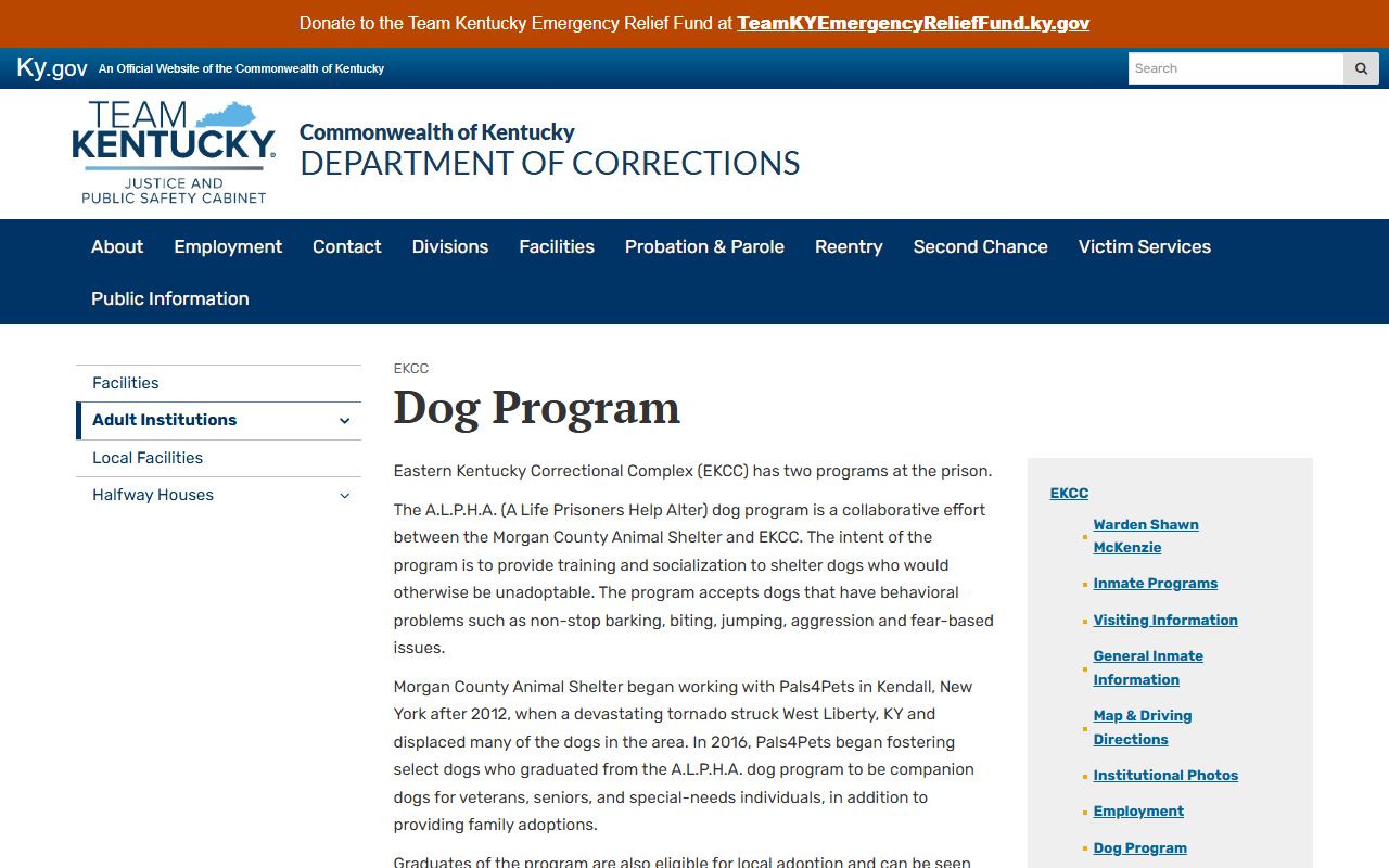 Eastern Kentucky Correctional Complex A.L.P.H.A. dog program with Morgan County Animal Shelter