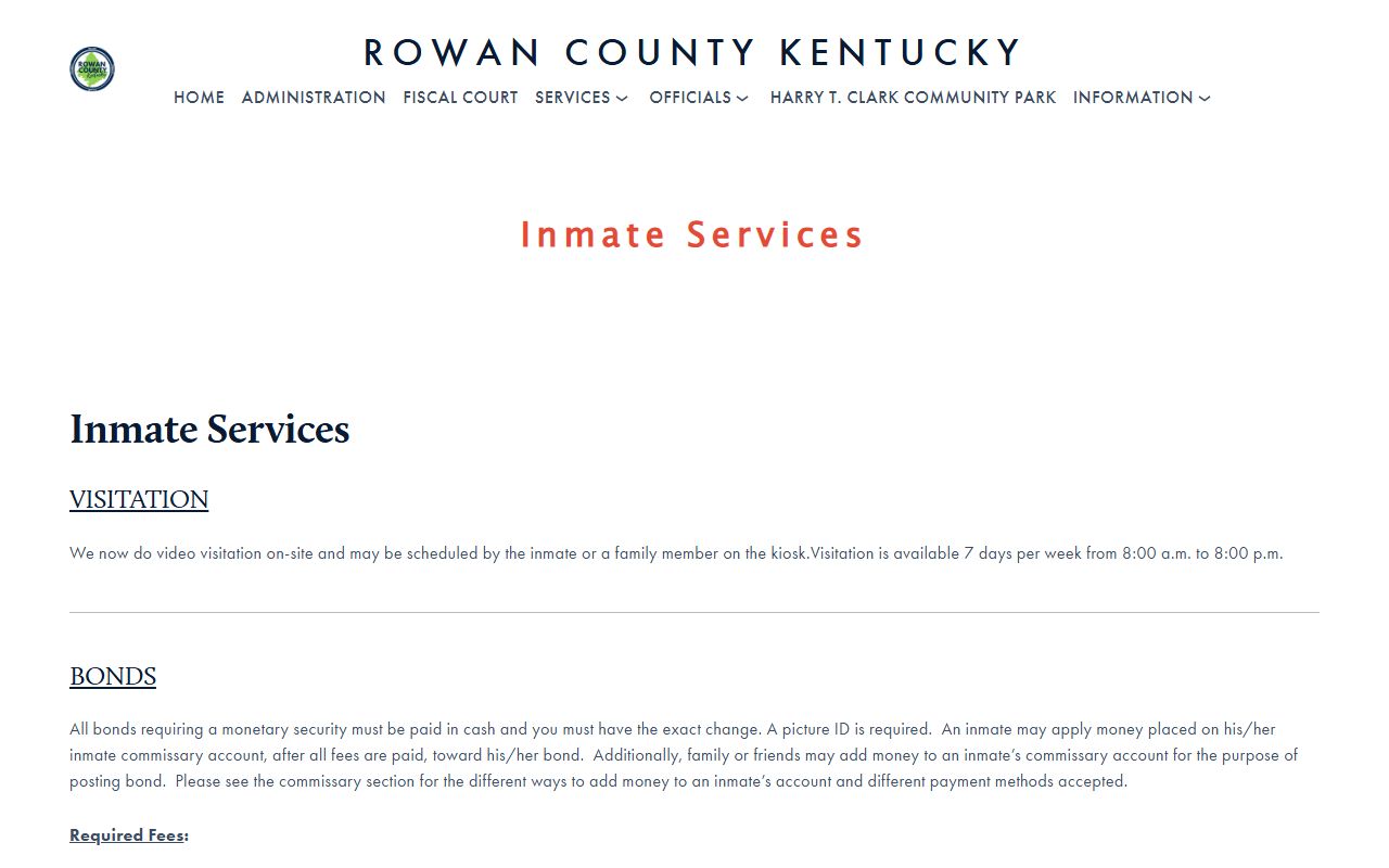 Rowan County Detention Center inmate services for Morgan County jail visitation and commissary